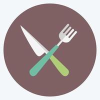 icône de fourchette et couteau dans un style plat branché isolé sur fond bleu doux vecteur