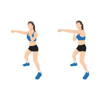 femme faisant de l'exercice croisé demi-squat jab. illustration de vecteur plat isolé sur fond blanc