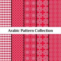 ensemble de 5 arrière-plans de motifs arabes. ornement musulman géométrique. palette de couleurs rouge sur blanc. illustration vectorielle de texture islamique. papier peint arabe traditionnel vecteur