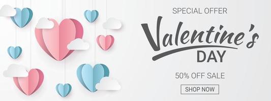 bannière de vente de la saint-valentin. style papier découpé. illustration vectorielle vecteur