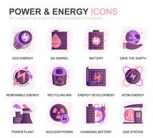 Modern Set Power Industry et icônes de dégradé d&#39;énergie plat pour site Web et applications mobiles. Contient des icônes telles que panneau solaire, énergie écologique, centrale électrique. Icône plate couleur conceptuelle. Pack de pictogrammes de vec vecteur