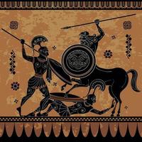 centaure,héros,spartiate,mythe.culture de civilisation antique.guerrier de la grèce antique.poterie à figures noires.bannière de scène grecque antique. vecteur