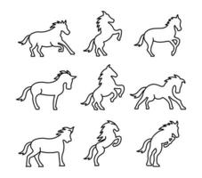 icônes linéaires vectorielles et éléments de conception de logo, ensemble de ligne de cheval pour l'identité du logo. vecteur
