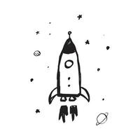 l'illustration dessinée à la main d'une fusée pour l'élément de conception de thème de l'espace extra-atmosphérique. vecteur