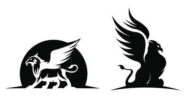 vecteur de logo d'aile de lion créatif, éléments d'emblèmes anciens de lion ailé