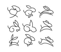 défini dans une simple icône de lapin de style ligne. jeu d'icônes de lapin illustration vectorielle de concept minimal noir et blanc vecteur