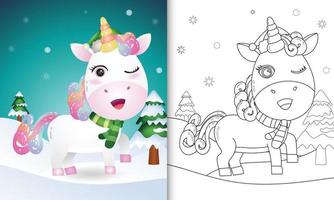 livre de coloriage avec une collection de personnages de noël cerf licorne avec un chapeau et une écharpe vecteur