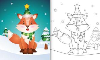 livre de coloriage avec une jolie collection de personnages de noël renard avec un bonnet et une écharpe vecteur