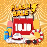 10.10 bannière de promotion de vente flash avec des articles de shopping vecteur