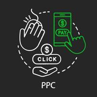 icône de concept de craie ppc. idée d'outil de marketing numérique. payer avec un clic. modèle de publicité sur Internet. stratégie de marketing. promotion en ligne. illustration de tableau isolé de vecteur