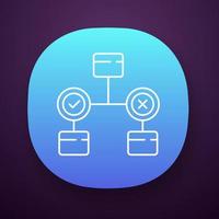 icône de l'application de diagramme de décision. graphique en blocs. solutions aux problèmes. recherche opérationnelle. arbre de décision. la gestion. interface utilisateur ui ux. application web ou mobile. illustration vectorielle isolée vecteur