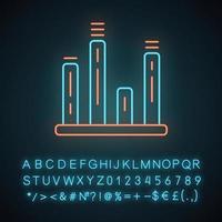 icône de néon graphique à barres. diagramme. graphique linéaire. visualisation des données statistiques. représentation symbolique de l'information. signe lumineux avec alphabet, chiffres et symboles. illustration vectorielle isolée vecteur