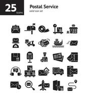 jeu d'icônes solides du service postal. vecteur