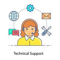 femme avec des outils techniques indiquant l'icône de support technique vecteur