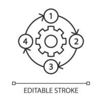 icône linéaire de diagramme de processus. pfd. feuille de flux. carte du processus continu. organigramme de déploiement. se déplaçant en cercle. illustration de la ligne mince. symbole de contour. dessin de contour isolé de vecteur. trait modifiable vecteur