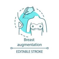 icône de concept d'augmentation mammaire. illustration de la ligne mince de l'idée de l'élargissement chirurgical du sein. implants en silicone. mammoplastie. dessin de contour isolé de vecteur. trait modifiable vecteur