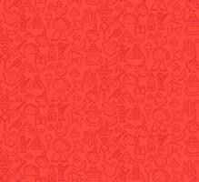 modèle sans couture de vecteur de culture mexicaine. fond d'icônes linéaires festival cinco de mayo. cuisine mexicaine traditionnelle, instruments de musique, vêtements texture rouge. papier peint amérique latine, design textile