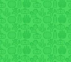 modèle sans couture de vecteur de cactus sauvages. plantes succulentes fond vert avec des icônes linéaires. sud, texture de la flore d'amérique latine. fond d'écran de cactus. textile mexicain, conception botanique de papier d'emballage