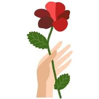 main donnant une fleur rose vecteur