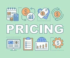 bannière de concepts de mots de tarification. paiement requis. magasinage en ligne. vente saisonnière. présentation, site internet. idée de typographie de lettrage isolé avec des icônes linéaires. illustration de contour de vecteur