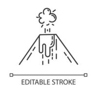 icône linéaire d'éruption volcanique. émission de fumée, de cendres et de lave du volcan. risque sismique. catastrophe géologique. illustration de la ligne mince. symbole de contour. dessin de contour isolé de vecteur. trait modifiable vecteur