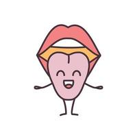 icône de couleur emoji de langue souriante. bouche féminine ouverte. cavité buccale saine. santé de la gorge. illustration vectorielle isolée vecteur