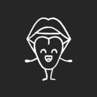icône de craie emoji de langue souriante. bouche féminine ouverte. cavité buccale saine. santé de la gorge. illustration de tableau vectoriel isolé