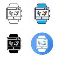 notifications icône de la fonction smartwatch. capacité de bracelet de fitness. synchronisation avec un ordinateur portable, un ordinateur et d'autres gadgets design plat, styles linéaires et couleurs. illustrations vectorielles isolées vecteur