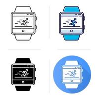 icône de l'application en cours d'exécution du tracker de fitness. design plat, styles linéaires et de couleur. fonction smartwatch, service de bien-être. soins de santé, application sportive. compteur de vitesse, suivi des pas. illustrations vectorielles isolées vecteur