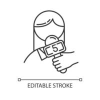 icône linéaire des nouvelles et des médias. enquêteur professionnel. diffusion de la chaîne. journalisme, tournage de reportages. illustration de la ligne mince. symbole de contour. dessin de contour isolé de vecteur. trait modifiable vecteur