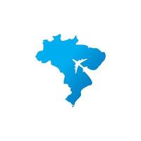 visite du brésil et logo de voyage avec symbole d'avion de vol et carte du brésil vecteur