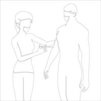 illustration de contour de caractère de vaccination sur fond blanc. vecteur