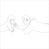 illustration de contour de personnage père et fils sur fond blanc. vecteur