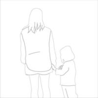 illustration de contour de personnage mère et enfant sur fond blanc. vecteur