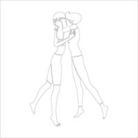 couple s'embrassant illustration de contour de personnage sur fond blanc. vecteur