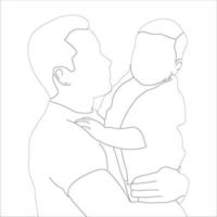 illustration de contour de personnage père et fils sur fond blanc. vecteur