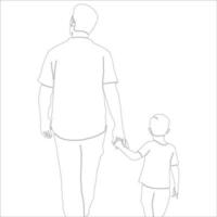 illustration de contour de personnage père et fils sur fond blanc. vecteur