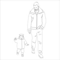 illustration de contour de personnage père et fils sur fond blanc. vecteur