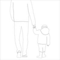 illustration de contour de personnage père et fils sur fond blanc. vecteur