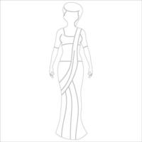 femme en illustration de contour de personnage saree sur fond blanc. vecteur