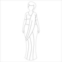 femme en illustration de contour de personnage saree sur fond blanc. vecteur