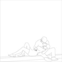 jeune couple s'embrasse, illustration de contour de personnage de couple sur fond blanc, illustration vectorielle pour les projets de la saint-valentin. vecteur