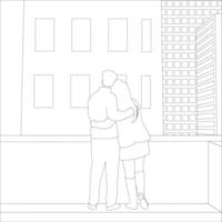 un couple avec fond de bâtiment abstrait, illustration de contour de personnage de couple sur fond blanc, illustration vectorielle pour les projets de la Saint-Valentin. vecteur