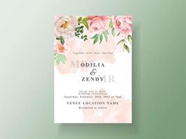 modèle de carte d'invitation de mariage avec des fleurs et des feuilles élégantes aquarelle vecteur