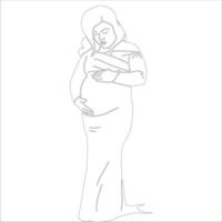 illustration de contour de personnage de femme enceinte sur fond blanc. vecteur