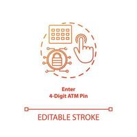 entrez l'icône de concept de dégradé rouge de broche atm à 4 chiffres. illustration de fine ligne d'idée de demande de mot de passe. procédure de retrait d'argent. distributeur automatique de billets, ligne de caisse. opération financière. dessin de contour isolé de vecteur