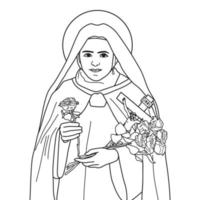 Sainte Thérèse de l'Enfant Jésus et sainte face contour monochrome vector illustration