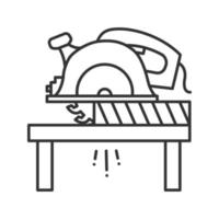 scie circulaire coupant l'icône linéaire de planche de bois. illustration de la ligne mince. scie à disque. symbole de contour. dessin de contour isolé de vecteur