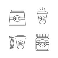 ensemble d'icônes linéaires de café. paquet de papier à café, bocal en verre et boisson chaude avec du sucre. symboles de contour de ligne mince. illustrations vectorielles isolées vecteur