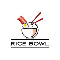 étiquette de bol de riz avec illustration de baguette vecteur